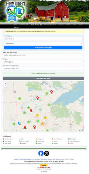 Interactive Farm Direct Minnesota map to find local meat, eggs, produce and farms near you in Minnesota